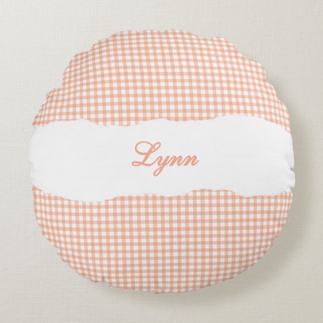 Coussins Ronds Rustic Orange Gingham Personalized Name (Devant)