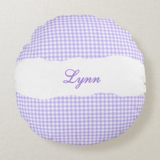 Coussins Ronds Rustic Purple Gingham Personalized Name