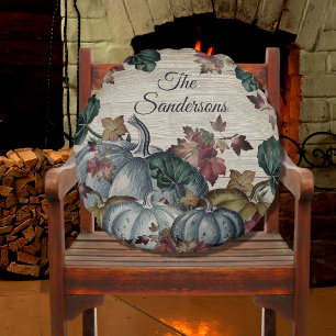 Coussins Ronds Rustique Dusty Citrouille automne laisse bois rond
