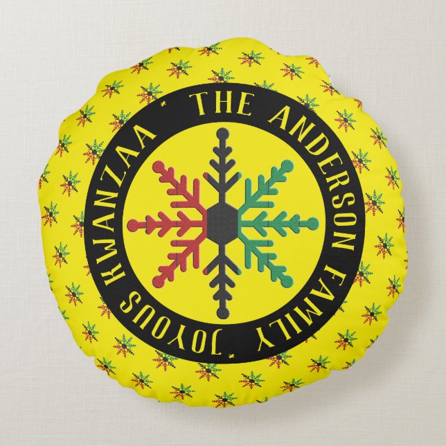 Coussins Ronds RVB Snowflakes Motif Ajouter le nom Joyous Kwanzaa (Dos)