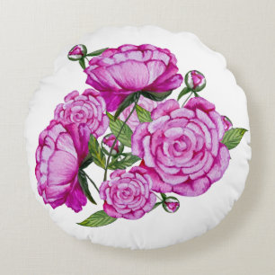 Coussins Ronds Sac fourre-tout de pivoines rose aquarelle