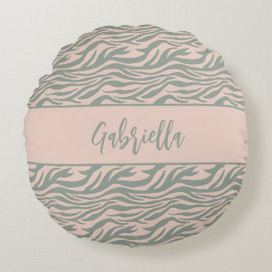 Coussins Ronds Safari Chic Imprimé Tigre Rose et Vert Peau d'Anim