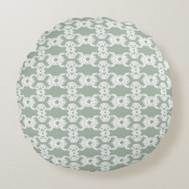 Coussins Ronds Sage Green Damask (Devant)