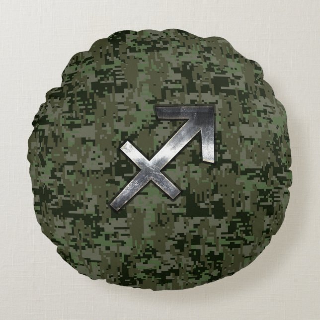 Coussins Ronds Sagittaire d'argent Zodiac Woodland Camion numériq (Devant)