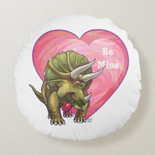 Coussins Ronds Saint-Valentin de Triceratops (Devant)