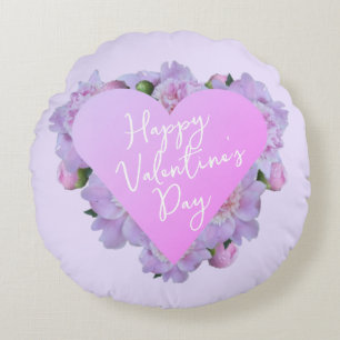 Coussins Ronds Saint Valentin Fleurs de Coeur violet rose élégant