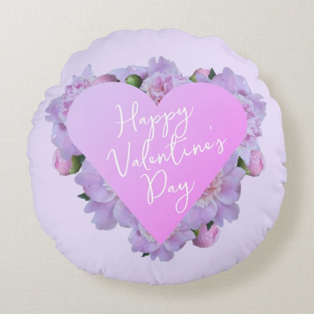 Coussins Ronds Saint Valentin Fleurs de Coeur violet rose élégant (Devant)