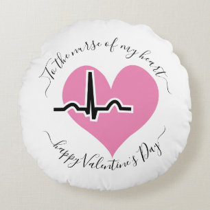 Coussins Ronds Saint-Valentin infirmière rose rythme cardiaque po