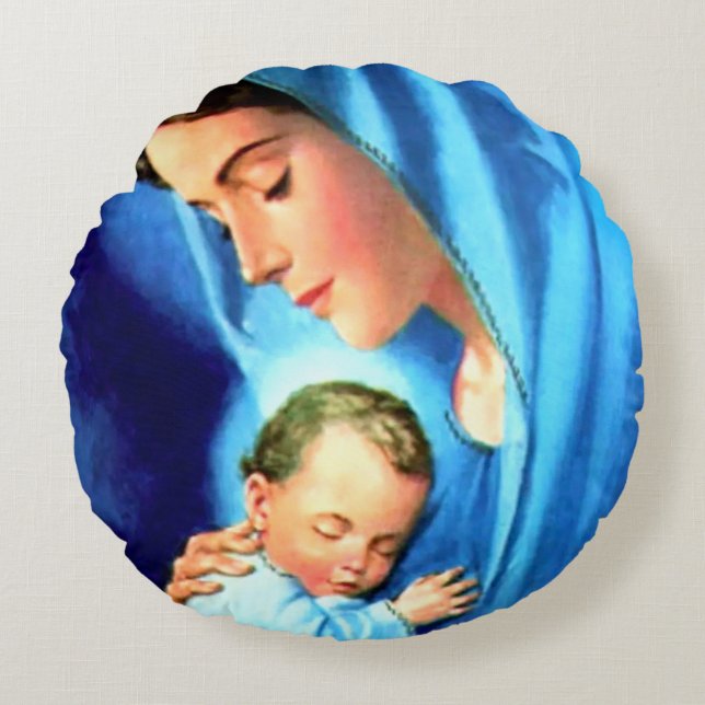 Coussins Ronds Sainte Vierge Marie avec Bébé Jésus (Devant)