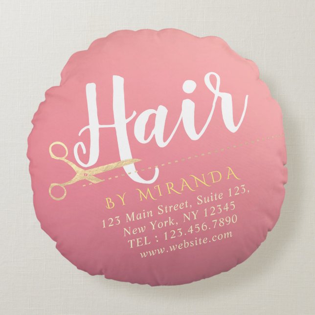 Coussins Ronds Salon de maquillage moderne ciseaux d'or rose (Devant)
