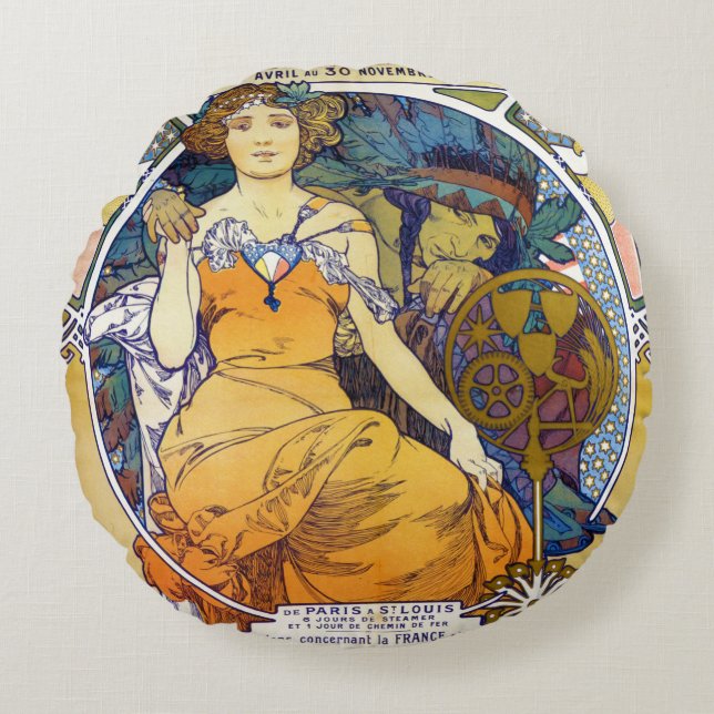 Coussins Ronds Salon Saint-Louis, Alphonse Mucha Throw Pillow (Devant)