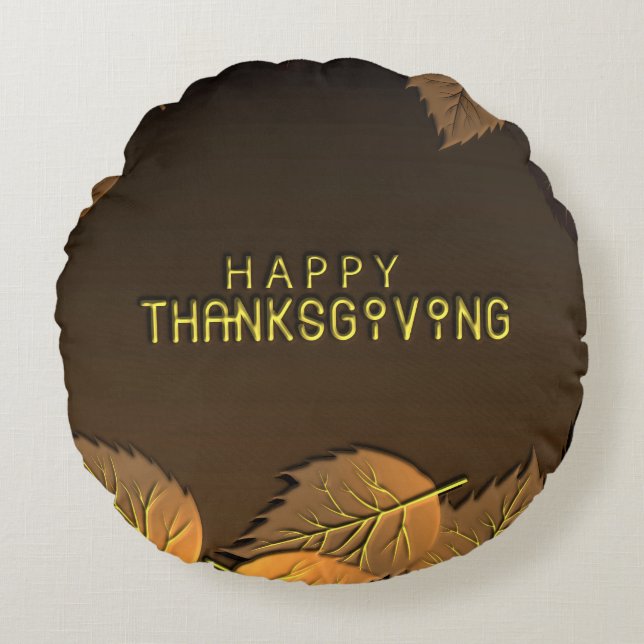 Coussins Ronds Salutations de bon thanksgiving avec le feuille (Devant)