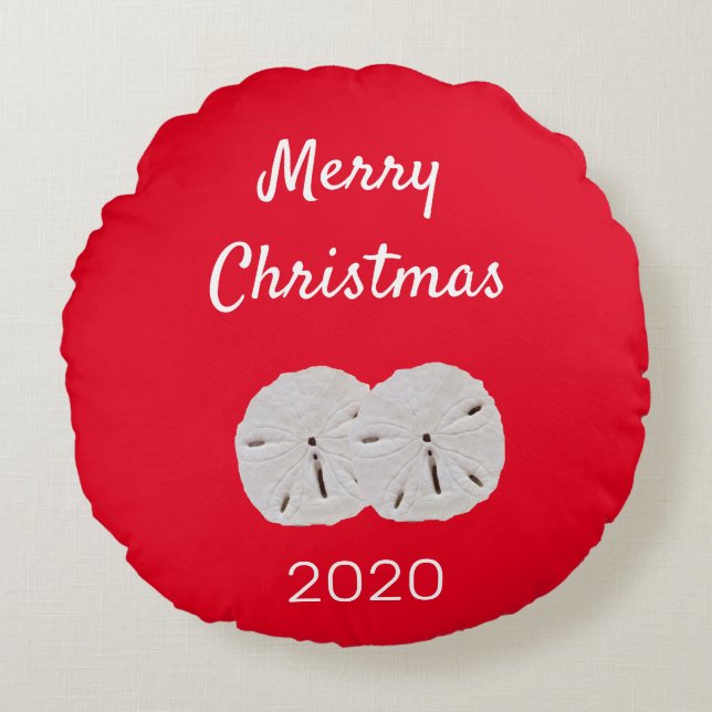 Coussins Ronds Sanddollar Motif Red White Beach Joyeux Noël (Devant)