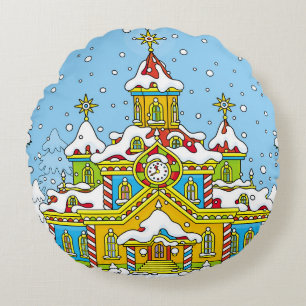 Coussins Ronds Santa Claus maisons, claus, maison, hiver, gel, gr