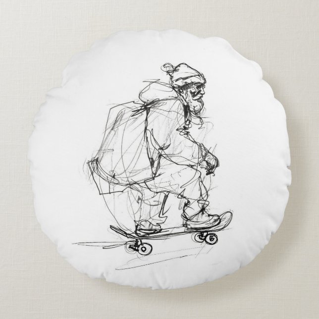 Coussins Ronds Santa Claus Skateboard avec présentants (Devant)