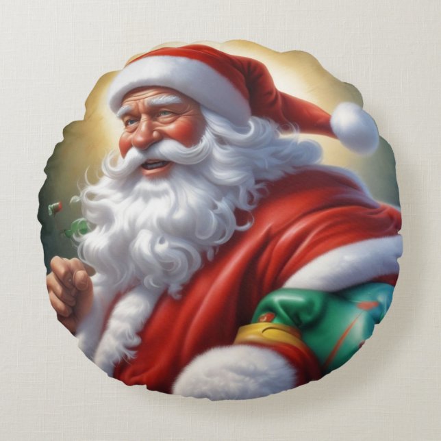 Coussins Ronds Santa Clause Joyeux Noël Bonne année (Devant)