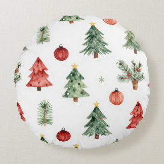 Coussins Ronds Sapins de Noël et boules