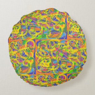 Coussins Ronds Sari indien look médaillons d'art abstrait brr ver
