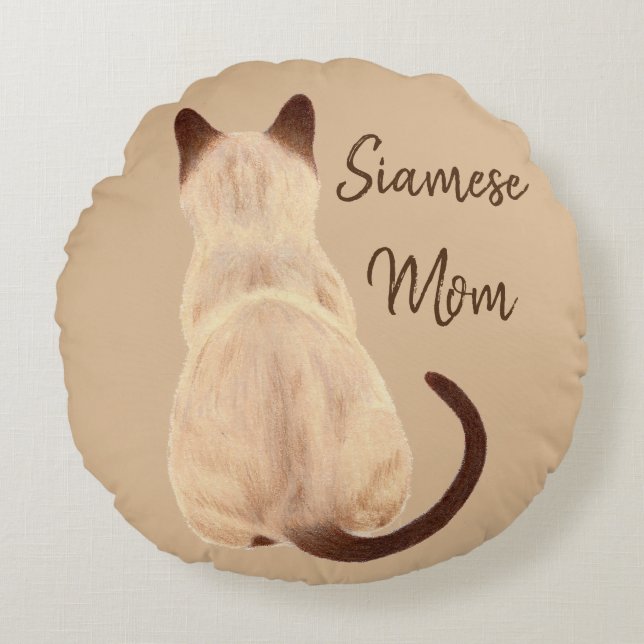 Coussins Ronds Sasha Siamese Chat Maman Kitty Regarder vers l'arr (Devant)