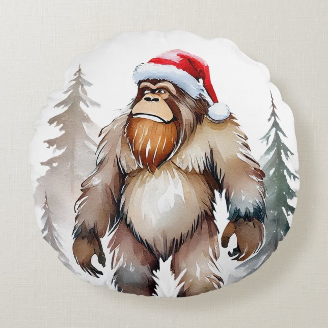 Coussins Ronds Sasquatch Bigfoot Yeti Noël (Devant)