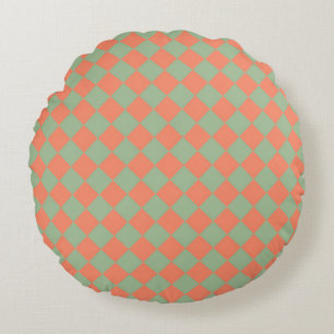 Coussins Ronds Saumon vert olive rose Checker Motif diamant