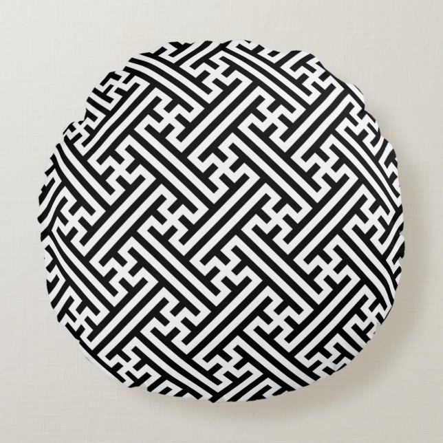 Coussins Ronds Sayagata motif, japonais, noir et blanc (Devant)