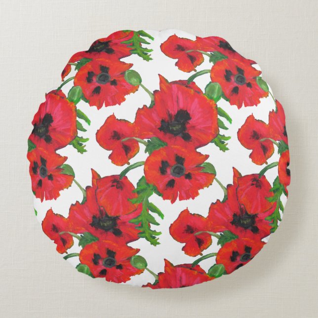 Coussins Ronds Scarlet Oriental Poppies (Devant)