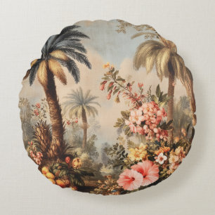 Coussins Ronds Scène botanique vintage avec palmiers
