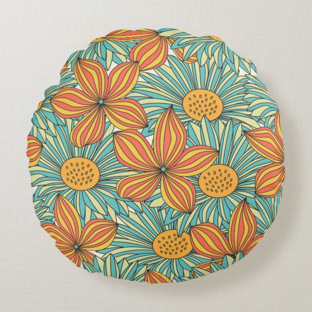 Coussins Ronds Seamless colorful floral pattern design (Devant)