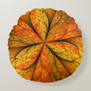 Coussins Ronds Sensation d'automne, Fleur Abstraite fractale mode