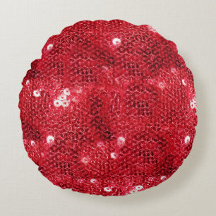 Coussins Ronds Séquins Faux - Motif Séquin Rouge