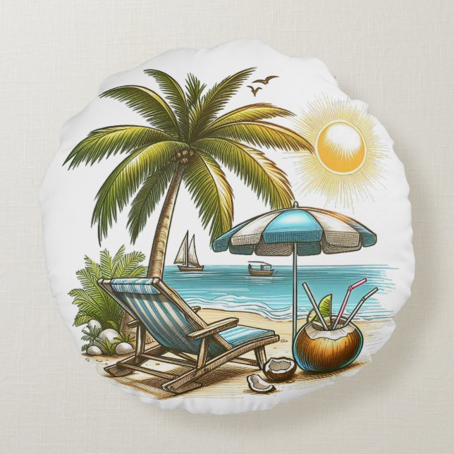 Coussins Ronds Serene Tropical Beach (Dos)