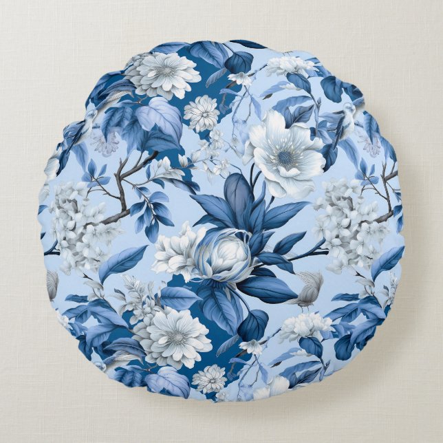 Coussins Ronds Série Chinoserie bleu et blanc Design 3 (Devant)