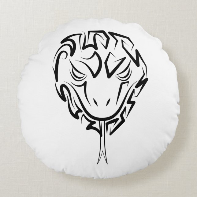 Coussins Ronds Serpent tribal noir et blanc (Devant)