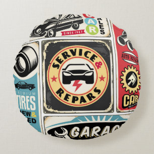 Coussins Ronds Service de voiture et réparation rétro panneaux de