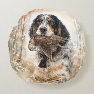 Coussins Ronds Setter anglais, chasse à la bécasse , Art canin