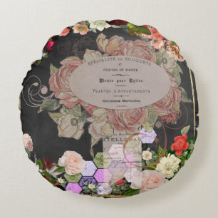 Coussins Ronds Shabby chic collage, French chic,country rustic,fl