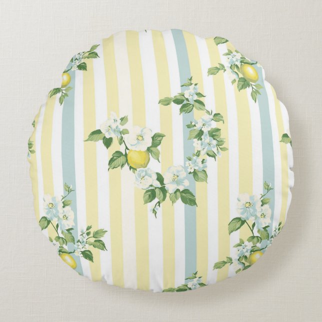 Coussins Ronds Shabby Chic Lemon Floral Series Design #11 (Devant)