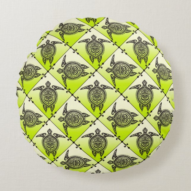 Coussins Ronds Shamanic Tortues de mer Motif - vert (Devant)