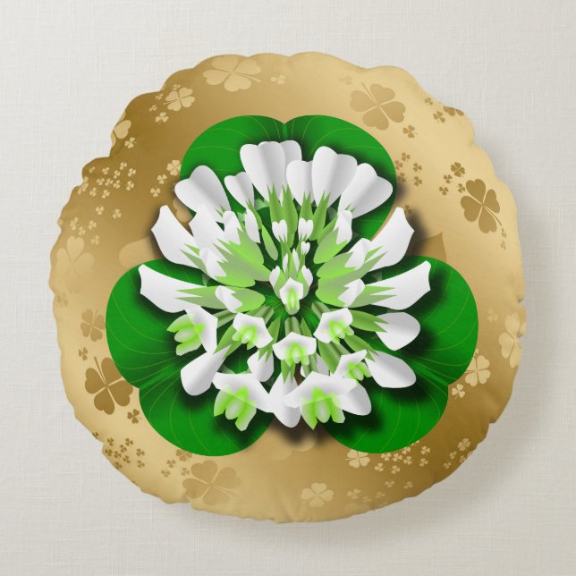Coussins Ronds Shamrocks d'or de la fleur de Clover (Devant)
