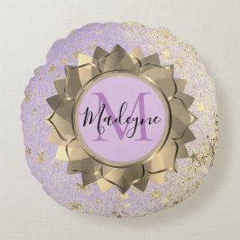 Coussins Ronds Shimmery Stars Gold Lotus Mandala Monogramme