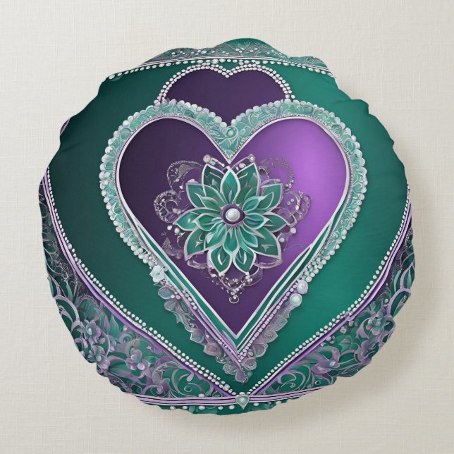 Coussins Ronds Shiny Minty Heart Art AI (Dos)