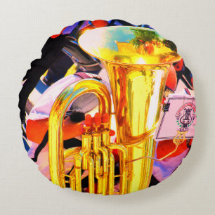 Coussins Ronds Shiny Tuba Slanted Perspective Brass Band