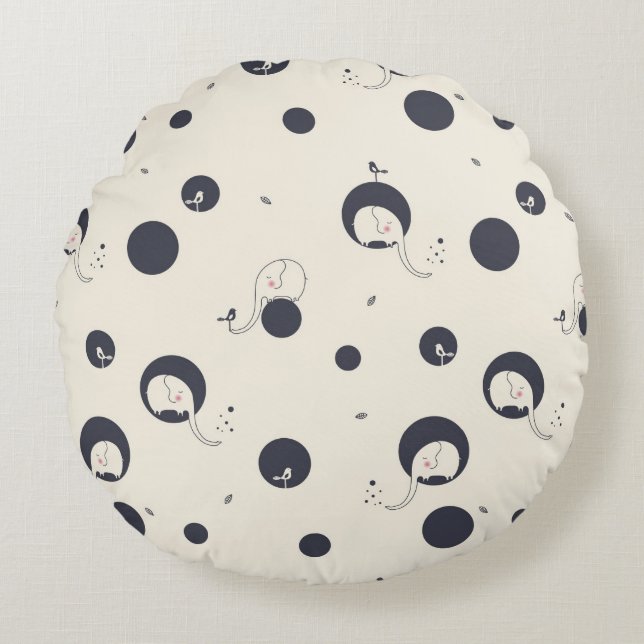 Coussins Ronds Shy Elephant Motif (Devant)