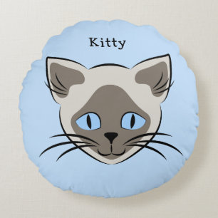 Coussins Ronds Siamese Blue Eyed Chat Face Graphisme Nom personna