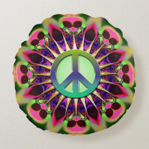 Coussins Ronds Signe de Paix Alien Rose Groovy