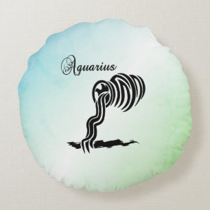 Coussins Ronds Signe du zodiaque Verseau et symbole bleu vert