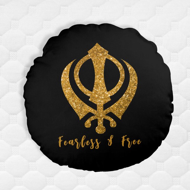 Coussins Ronds Sikh Khanda "Sans peur et libre" (Créateur téléchargé)