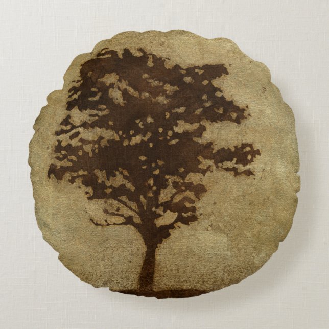 Coussins Ronds Silhouette d'arbre sur Arrière - plan de bronze (Devant)