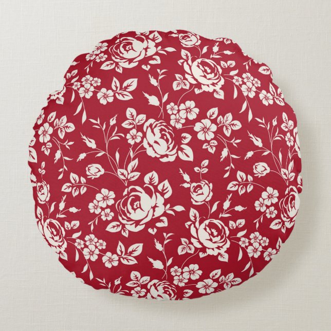 Coussins Ronds Silhouette de fleurs blanches sur arrière - plan r (Devant)
